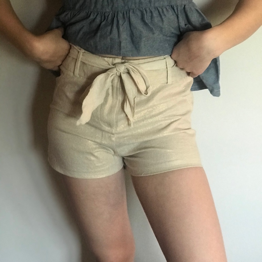 Tan with gold sparkle- refashioned shorts